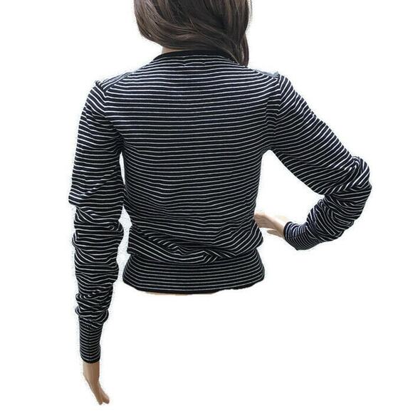 NEW Stitch Fix Fate Black & White Striped Cotton Knit Cardigan Sweater Womens S - Picture 2 of 7